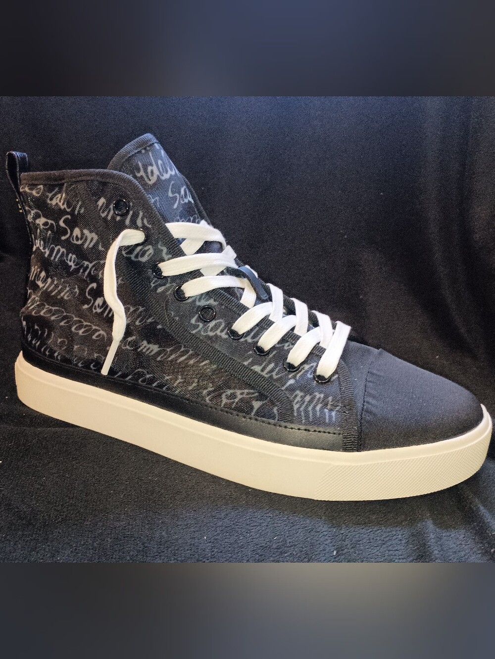 NWB Sam Edelman ELBA HighTop Sneakers in BlackSwirlMesh/White Laces Womens Sz 9M